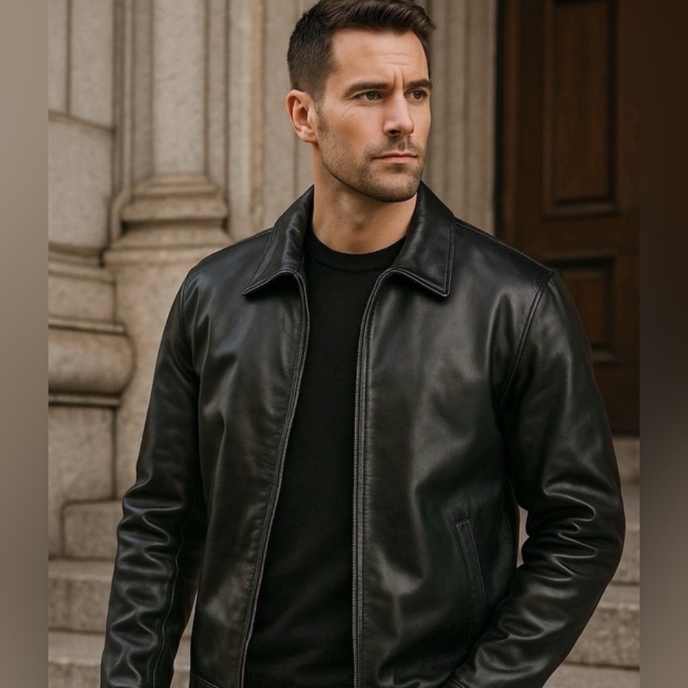 Banana Republic $550 100% Genuine Leather Black Full Zip Men’s Jacket L